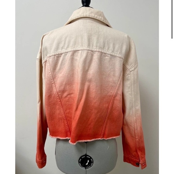 NWT Etica Sz S Elena Crop Jacket High Tide Coral Raw Trucker Jean Jacket - Picture 3 of 11